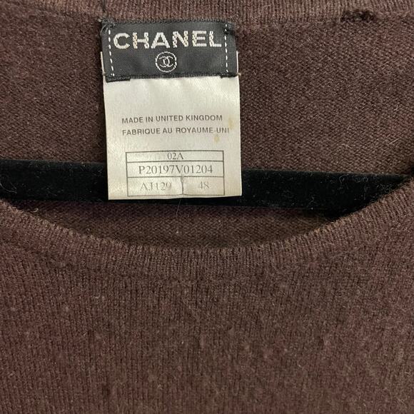 Vintage Chanel Pure Cashmere Dark Brown Rhinestone Logo Tank 48 / US 16 AS IS - Picture 4 of 13